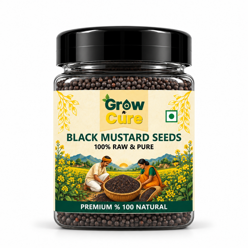 Grow n Cure Premium 100% Raw & Pure Natural Black Mustard Seeds (Small Rai) Jar