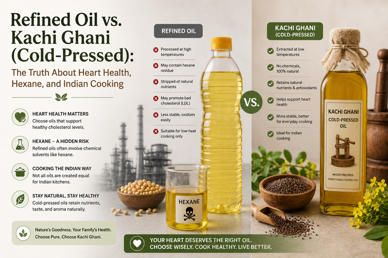 Refined Oil vs. Kachi Ghani (Cold-Pressed): The Truth About Heart Health, Hexane, and Indian Cooking