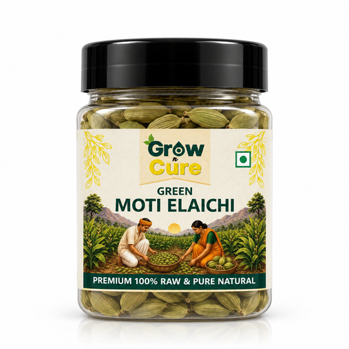 Grow n Cure Premium 100% Raw & Pure Natural Green Moti Elaichi Cardamom Jar
